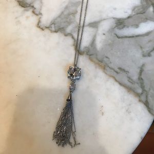 Silver tassel crystal necklace